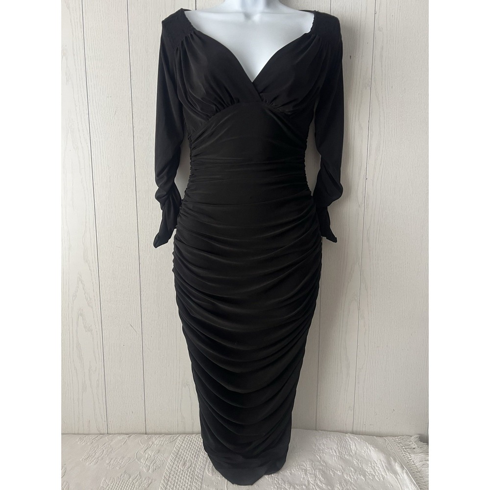 Norma Kamali Black Body Con Dress Cocktail Semi Formal Ruching Fitted Sweetheart